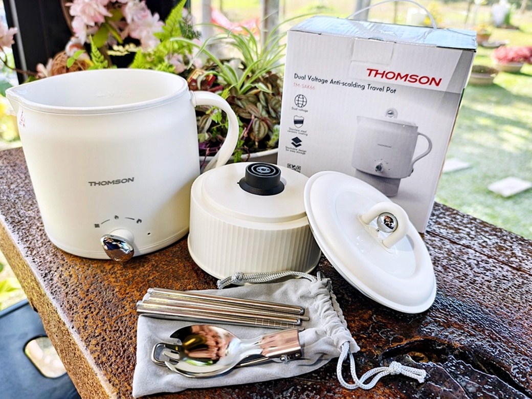 THOMSON 304陶瓷雙電壓防燙旅行美顏鍋 奶油白 TM-SAK66 一機多用出國超方便