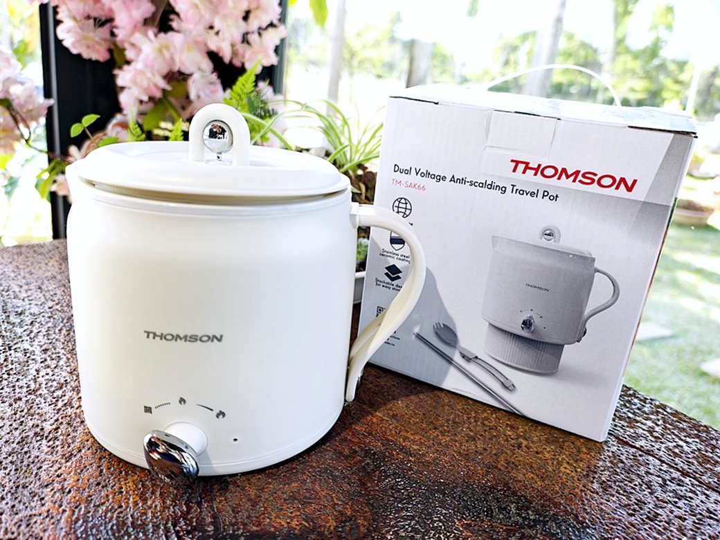 THOMSON 304陶瓷雙電壓防燙旅行美顏鍋 奶油白 TM-SAK66 一機多用出國超方便