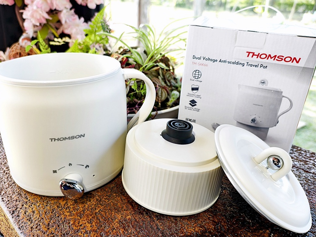 THOMSON 304陶瓷雙電壓防燙旅行美顏鍋 奶油白 TM-SAK66 一機多用出國超方便
