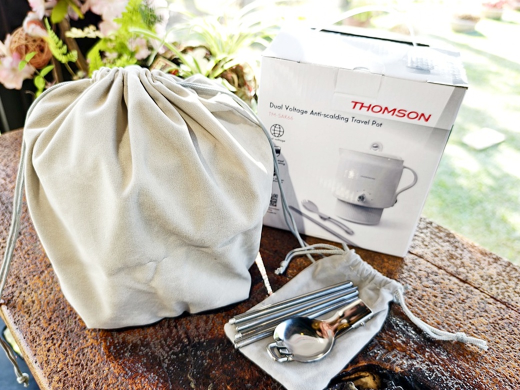 THOMSON 304陶瓷雙電壓防燙旅行美顏鍋 奶油白 TM-SAK66 一機多用出國超方便