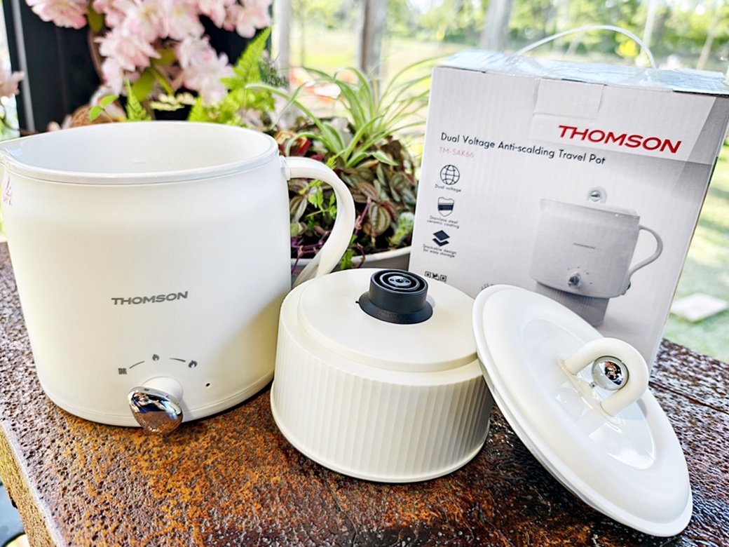 THOMSON 304陶瓷雙電壓防燙旅行美顏鍋 奶油白 TM-SAK66 一機多用出國超方便